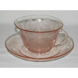 MacBeth Evans Glass DOGWOOD Pink Thin Cup and Saucer Set